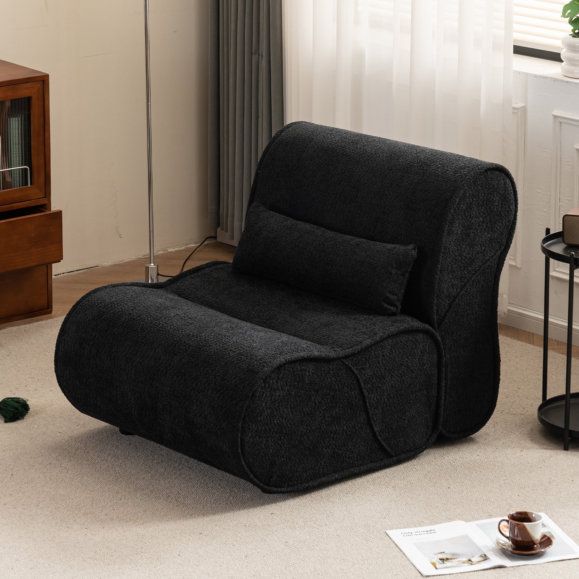 Soft Pellet Velvet Recliner Comfortable Lounge Chair With Waist Pack Padding, Modern Design, Ideal For Living Room, Bedroom Or Office Black Matte Black Fabric