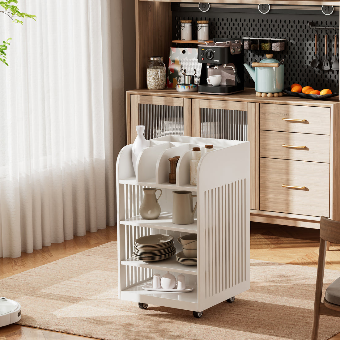 4 Tier Kitchen Island Cart with Spice Rack & Locking white-mdf