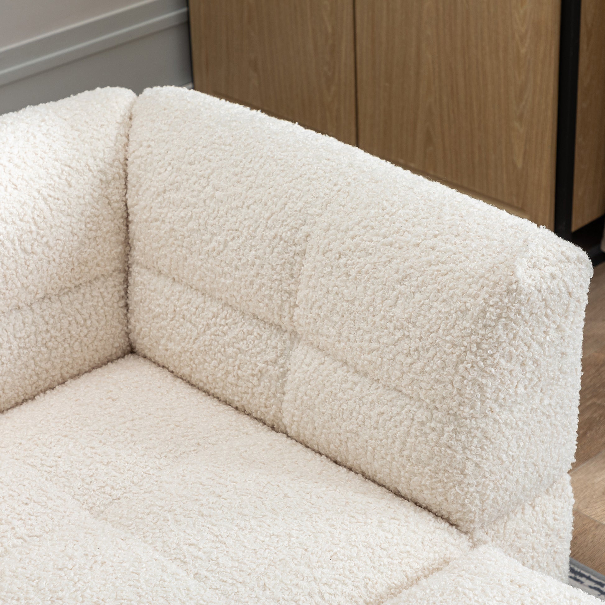 87.7" Sectional Sofa Cozy Teddy Fleece Fabric Sectional Sofa Couch With Two Usb Ports A Movable Storage Ottoman And Two Lumbar Pillows For Living Room, Creamy White Creamy White Foam Teddy