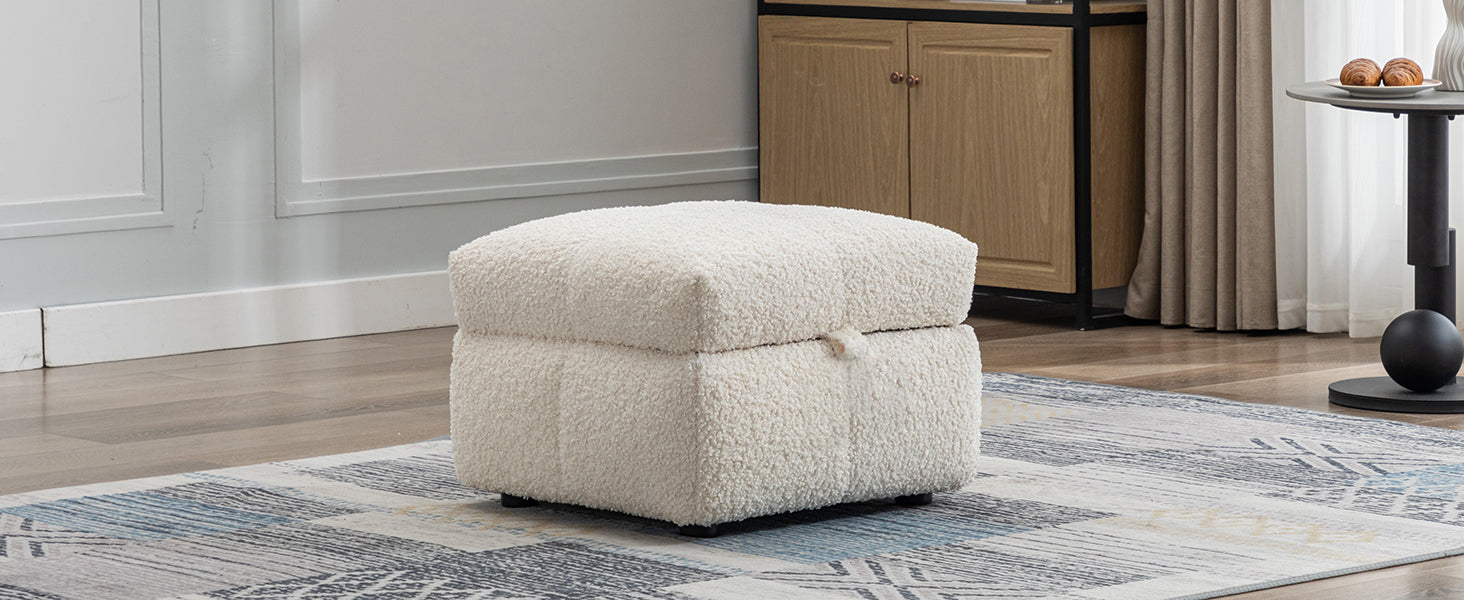 87.7" Sectional Sofa Cozy Teddy Fleece Fabric Sectional Sofa Couch With Two Usb Ports A Movable Storage Ottoman And Two Lumbar Pillows For Living Room, Creamy White Creamy White Foam Teddy