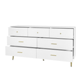 Seven Drawers Large Chest Of Drawer Cabinet With Golden Handle And Golden Legs White Color Matte White Particle Board