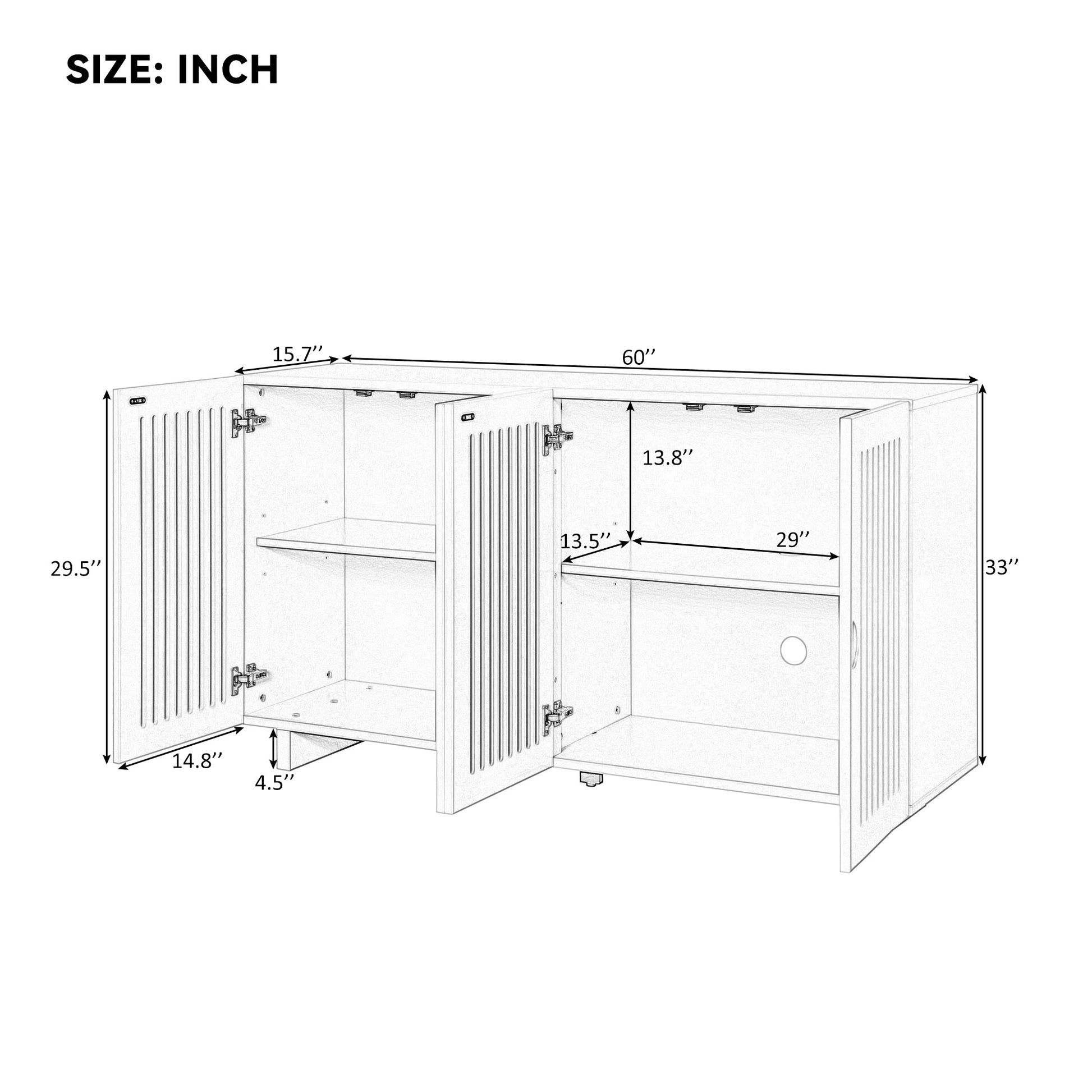 Modern Style Sideboard With Superior Storage Space, Hollow Door Design And 2 Adjustable Shelves For Living Room And Dining Room Almond Almond Dining Room Adjustabel Shelves Mdf