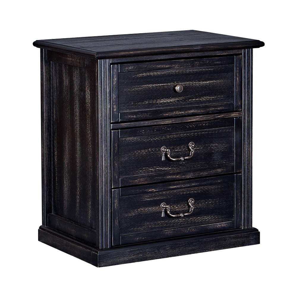 Transitional Style Wooden Dresser With Three Spacious Drawers, Black Black Wood