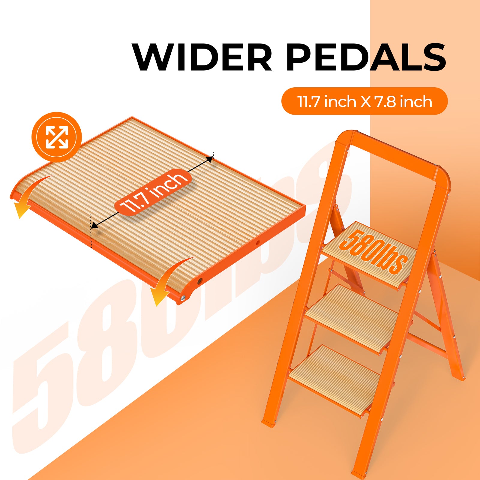 3 Step Ladder Folding Step Stool for Adults with Wide orange multi-aluminum