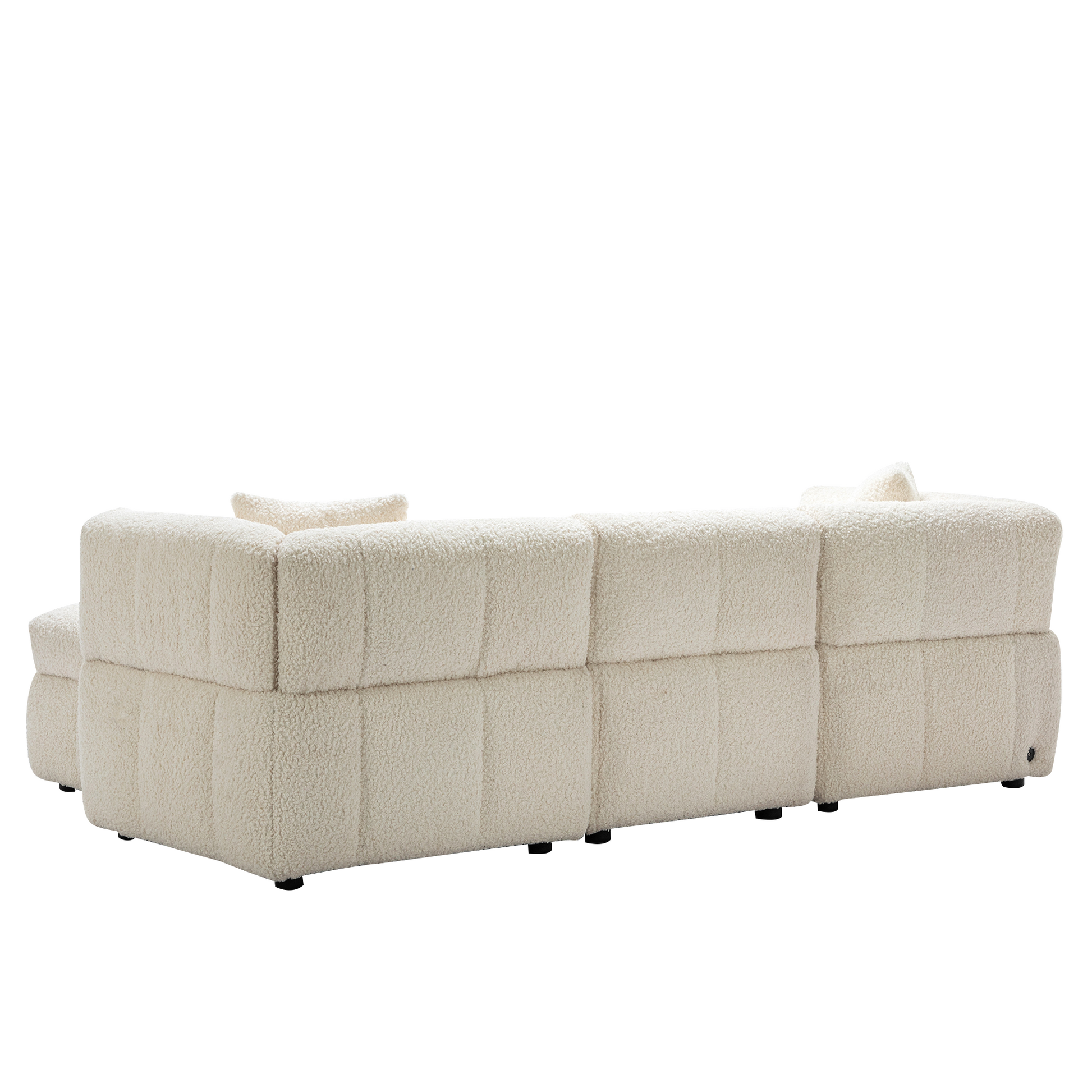 87.7" Sectional Sofa Cozy Teddy Fleece Fabric Sectional Sofa Couch With Two Usb Ports A Movable Storage Ottoman And Two Lumbar Pillows For Living Room, Creamy White Creamy White Foam Teddy