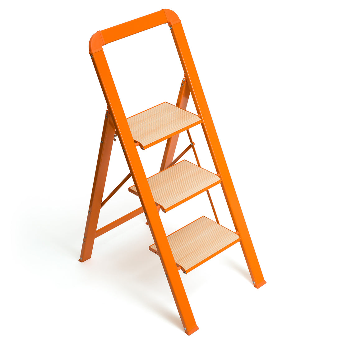 3 Step Ladder Folding Step Stool For Adults With Wide Anti Slip Pedal, Aluminium Lightweight Foldable Step Ladders For Home Kitchen Office, 580 Lbs Capacity Orange Multi Aluminum