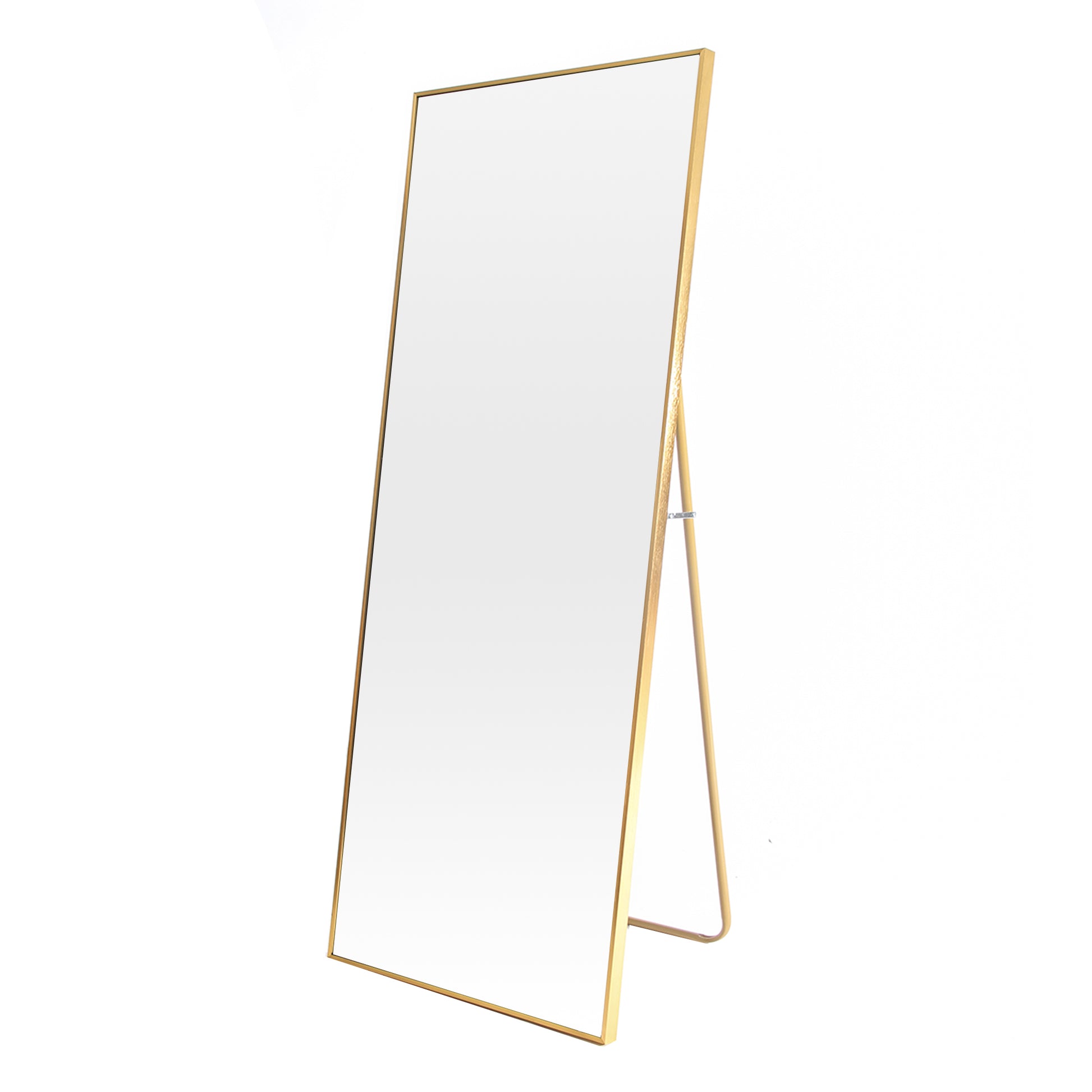 Tempered Mirror 71" X 32" Tall Full Length Mirror With Stand, Gold Wall Mounting Full Body Mirror, Metal Frame Full Length Mirror For Living Room, Bedroom Gold Glass