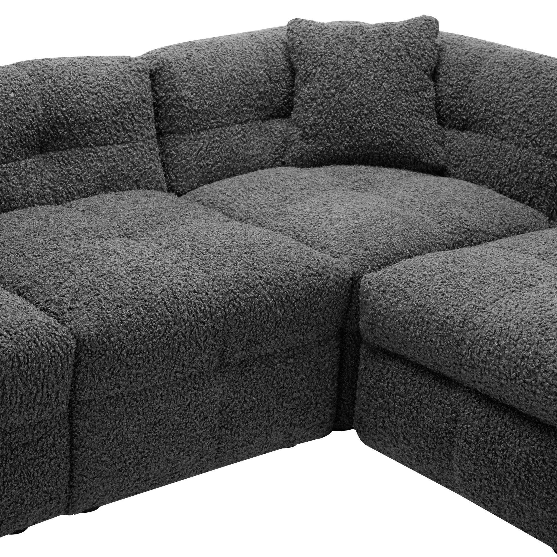 87.7" Sectional Sofa Cozy Teddy Fleece Fabric Sectional Sofa Couch With Two Usb Ports A Movable Storage Ottoman And Two Lumbar Pillows For Living Room, Gray Gray Foam Teddy 4 Seat