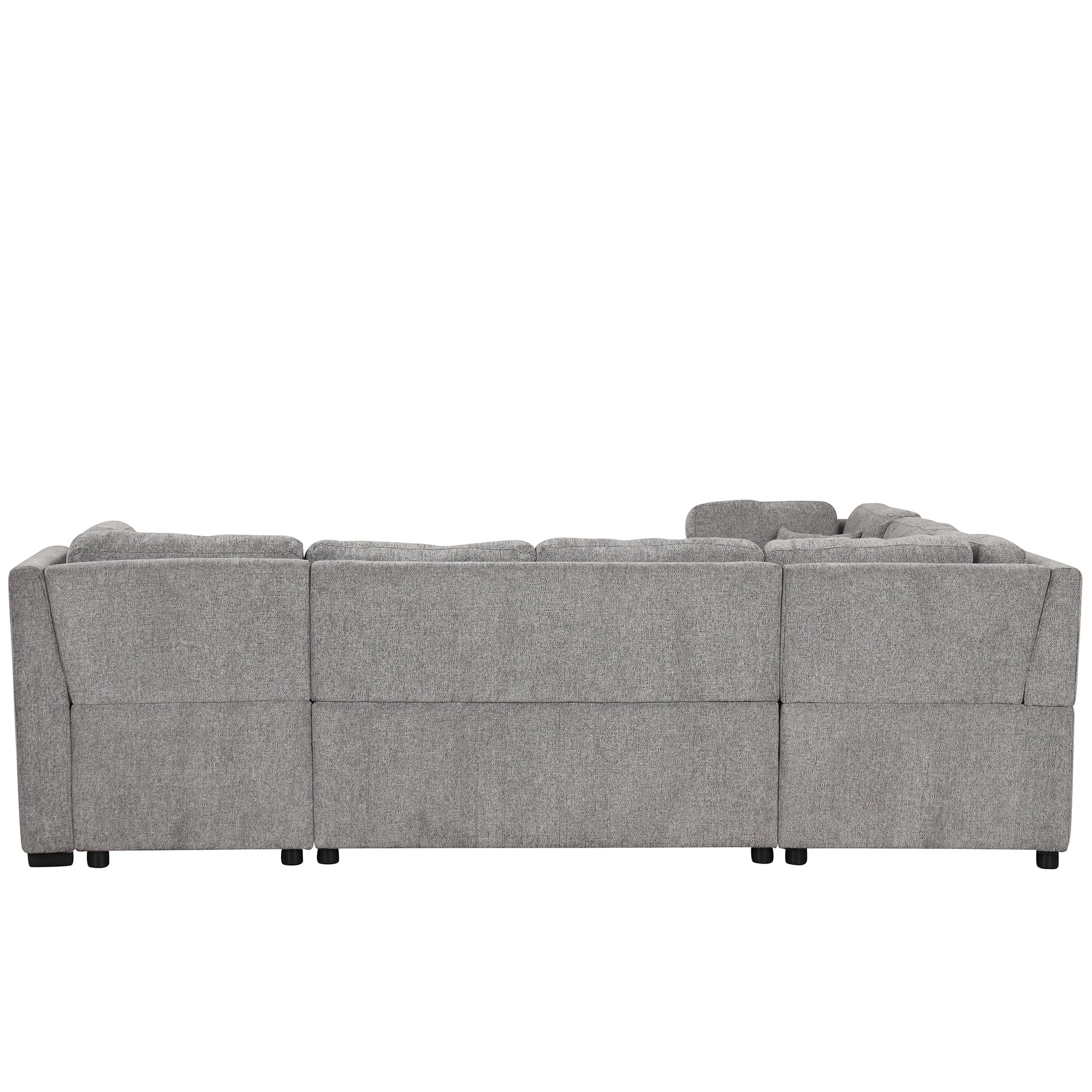 108.6" U Shaped Sectional Sofa Pull Out Sofa Bed With Two Usb Ports, Two Power Sockets, Three Back Pillows And A Storage Chaise For Living Room, Light Gray Light Gray Foam Chenille 5 Seat