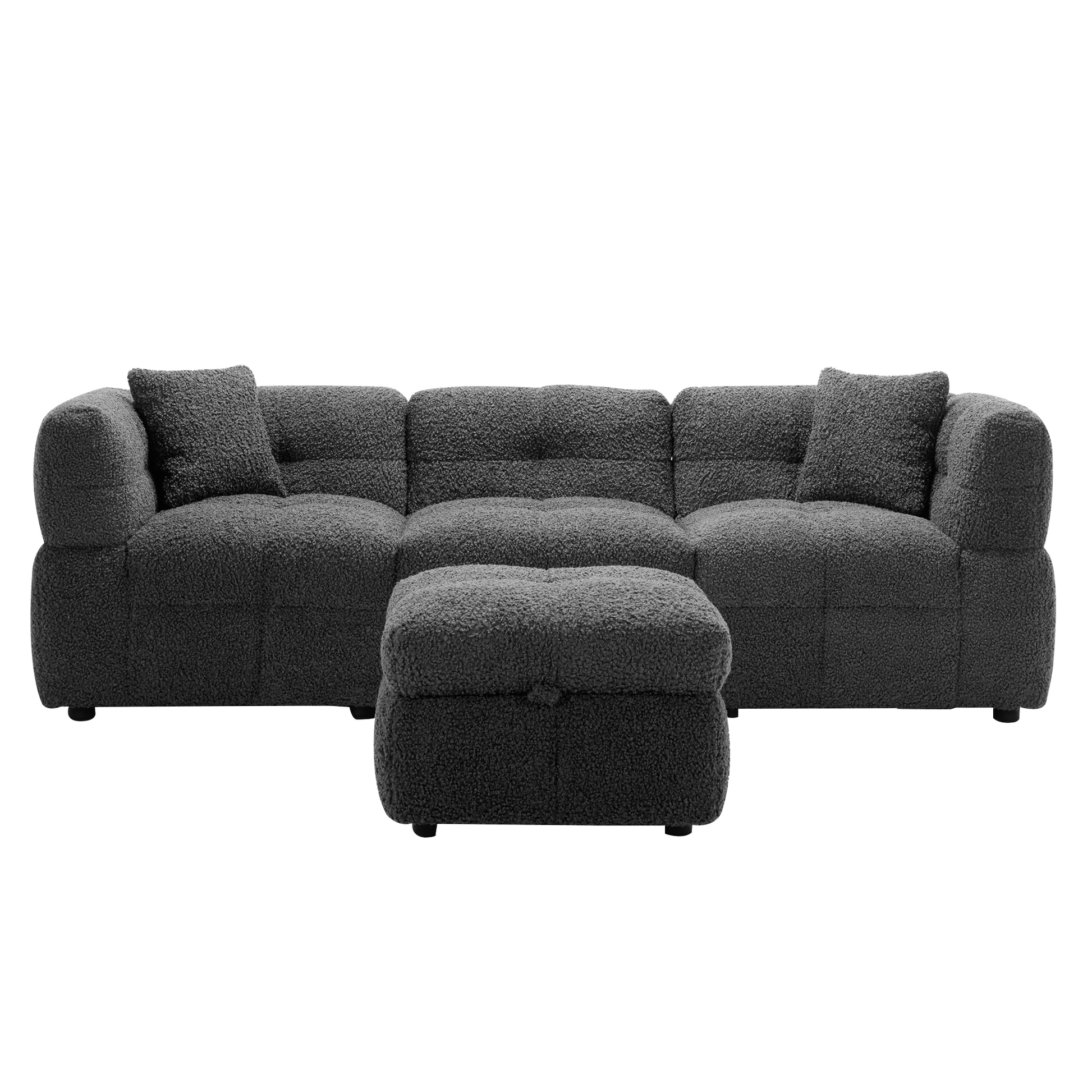 87.7" Sectional Sofa Cozy Teddy Fleece Fabric Sectional Sofa Couch With Two Usb Ports A Movable Storage Ottoman And Two Lumbar Pillows For Living Room, Gray Gray Foam Teddy 4 Seat