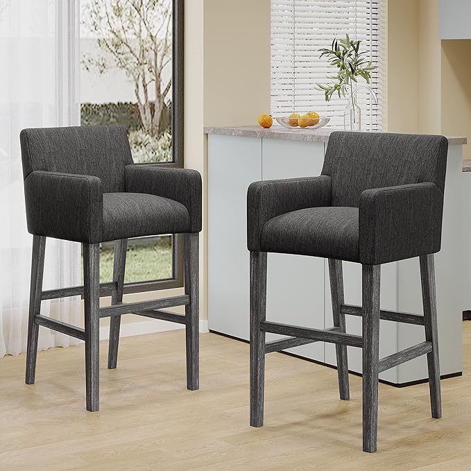 Set Of 2 Upholstered 30.5 Inch Counter Stools Charcoal Gray Charcoal Set Of 2 Fabric