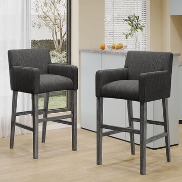 Set Of 2 Upholstered 30.5 Inch Counter Stools Charcoal Gray Charcoal Set Of 2 Fabric