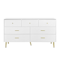 Seven Drawers Large Chest Of Drawer Cabinet With Golden Handle And Golden Legs White Color Matte White Particle Board