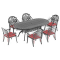 Cushions In Random Colors 7 Piece Set Of Cast Aluminum Patio Furniture With Cushions Yes Dining Set Black Seats 6 Rust Resistant Frame Water Resistant Cushion Garden & Outdoor Complete Patio Sets Aluminium