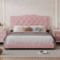 Queen Size Upholstered Bed Frame With Rivet Design, Modern Velvet Platform Bed With Tufted Headboard,Pink Pink Velvet