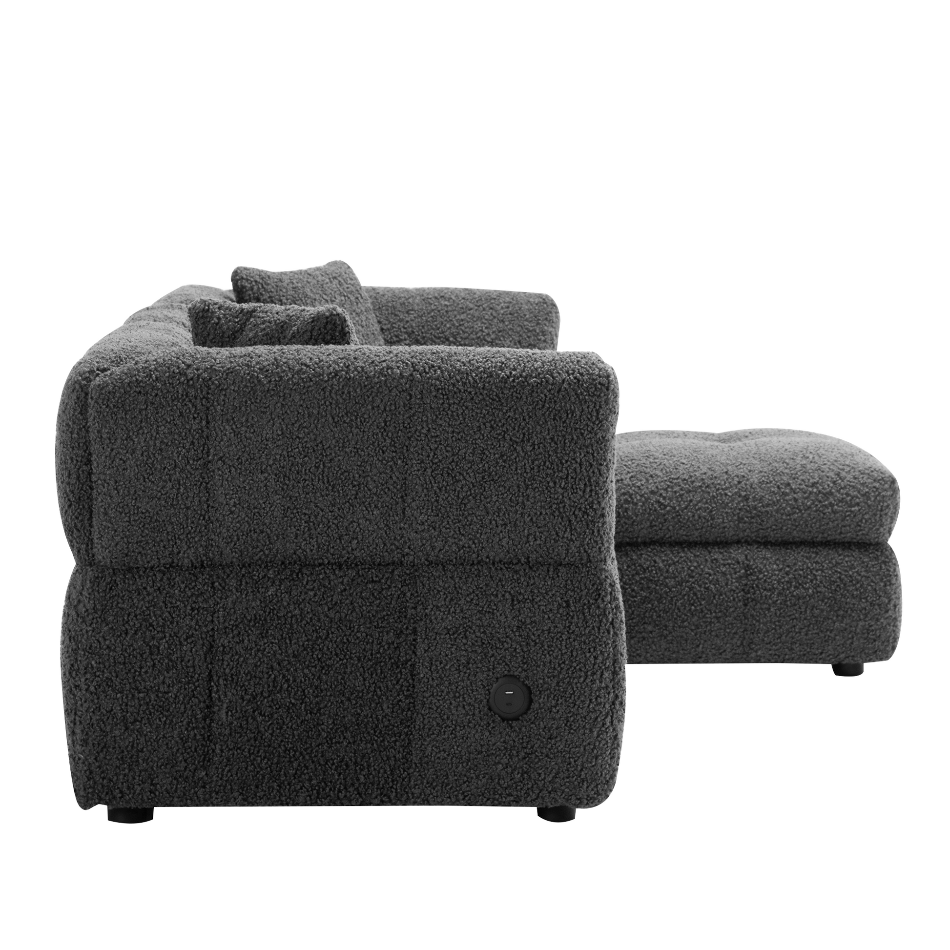 87.7" Sectional Sofa Cozy Teddy Fleece Fabric Sectional Sofa Couch With Two Usb Ports A Movable Storage Ottoman And Two Lumbar Pillows For Living Room, Gray Gray Foam Teddy 4 Seat