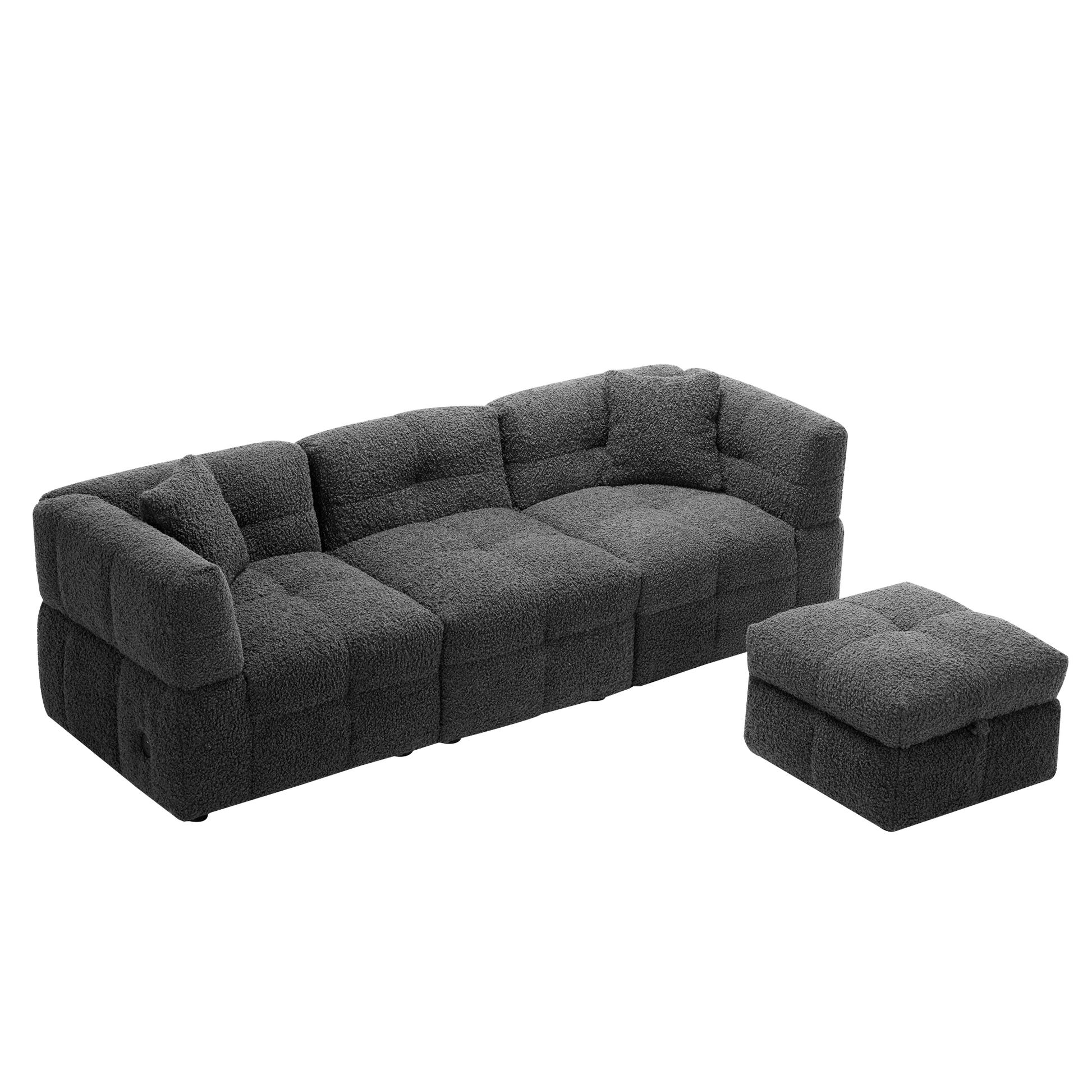 87.7" Sectional Sofa Cozy Teddy Fleece Fabric Sectional Sofa Couch With Two Usb Ports A Movable Storage Ottoman And Two Lumbar Pillows For Living Room, Gray Gray Foam Teddy 4 Seat