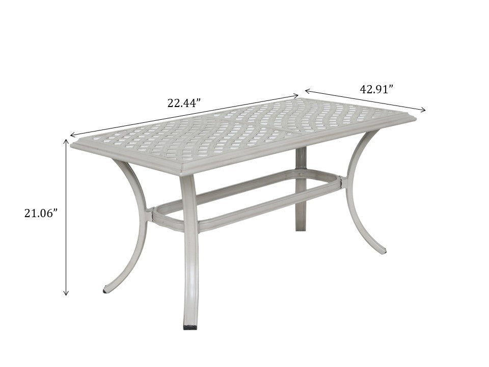 22X42 Inch Patio Standard Coffee Table, Ashen Wheat Wheat Aluminium