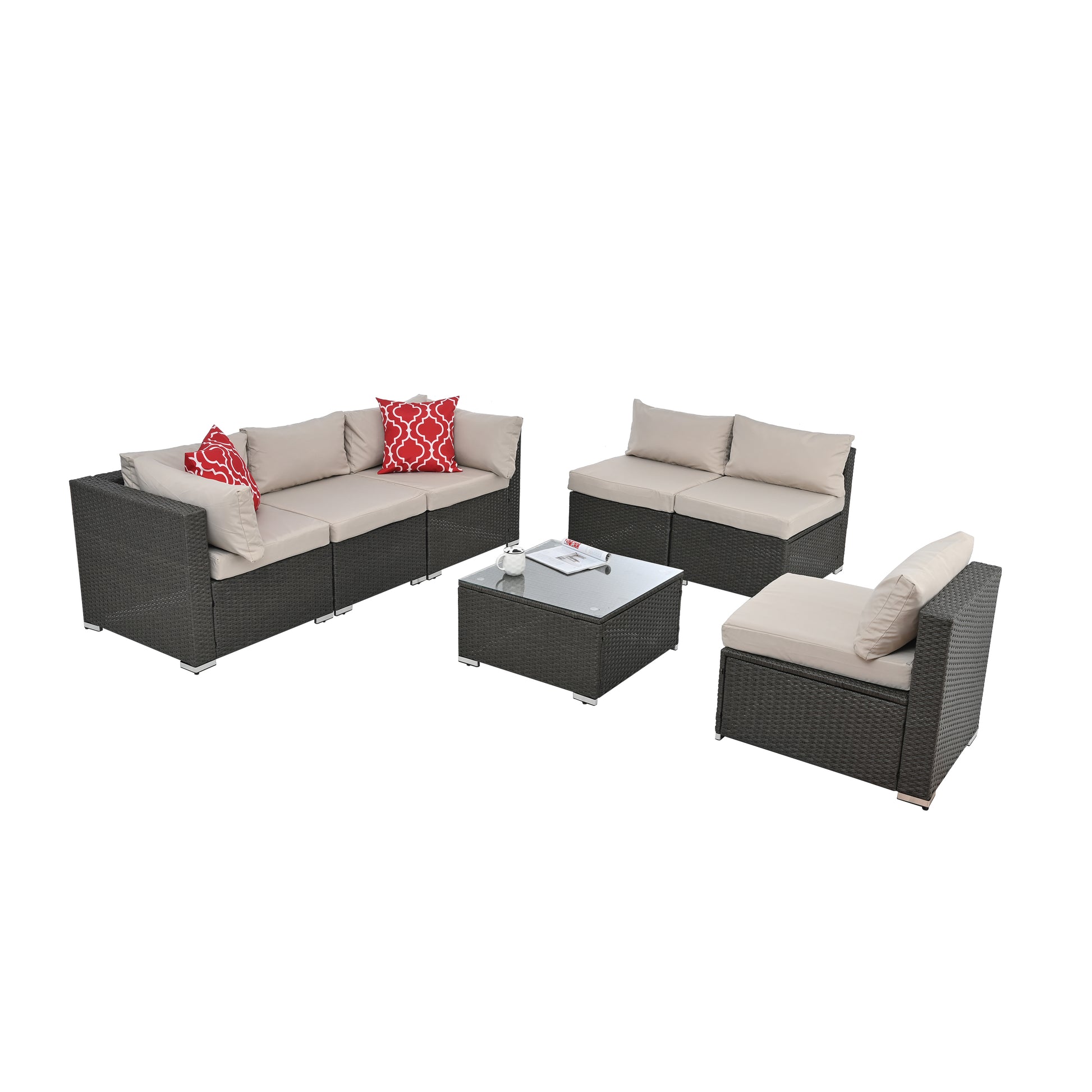 Patio Furniture Sets Yes Dark Gray Seats 6 Pe Rattan Iron Waterproof Fabric