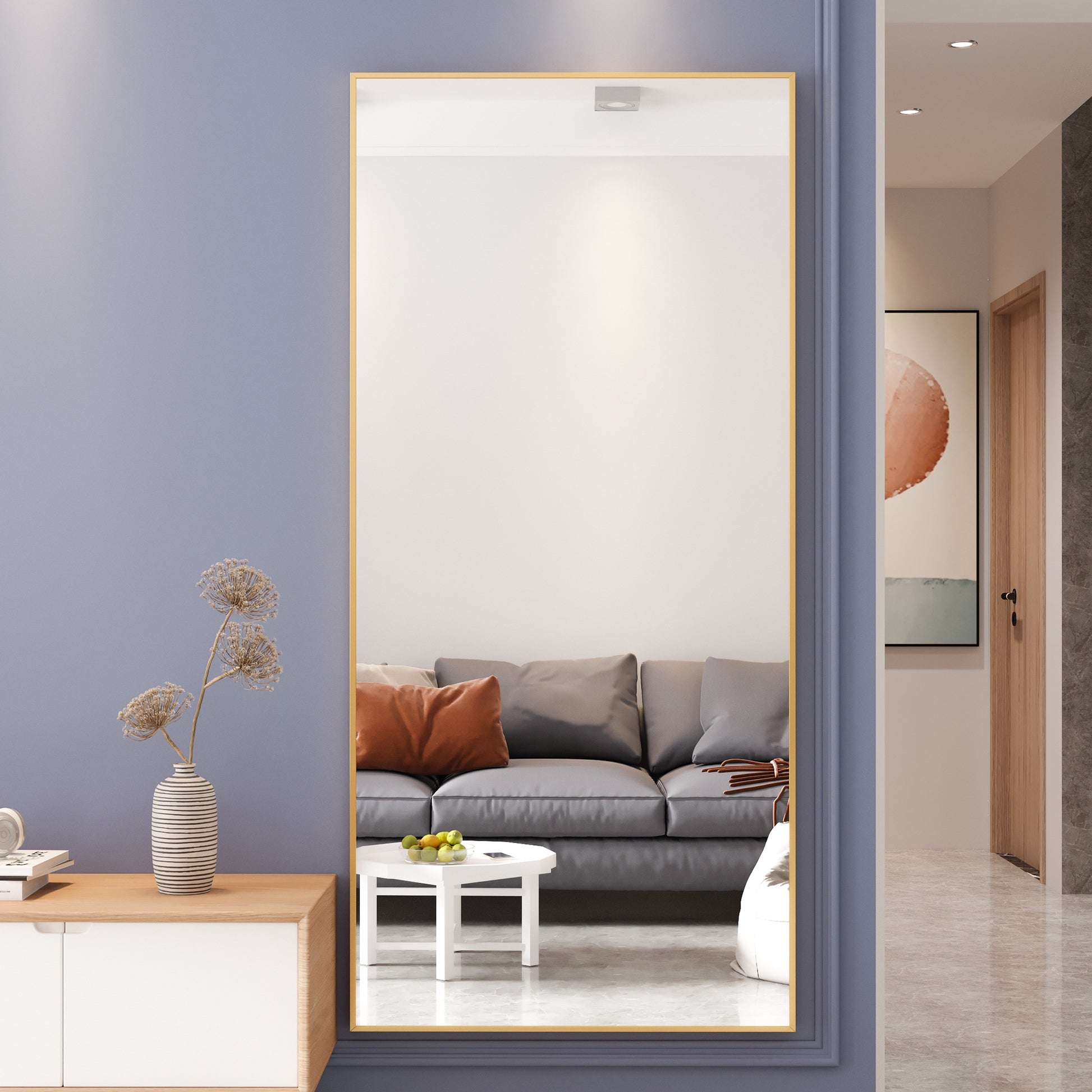 Tempered Mirror 71" X 32" Tall Full Length Mirror With Stand, Gold Wall Mounting Full Body Mirror, Metal Frame Full Length Mirror For Living Room, Bedroom Gold Glass