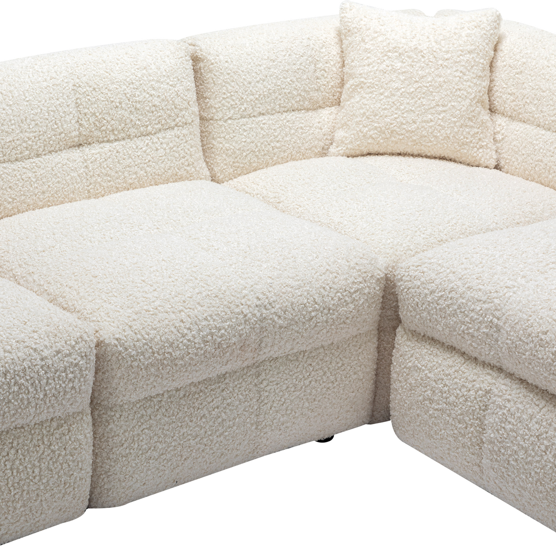 87.7" Sectional Sofa Cozy Teddy Fleece Fabric Sectional Sofa Couch With Two Usb Ports A Movable Storage Ottoman And Two Lumbar Pillows For Living Room, Creamy White Creamy White Foam Teddy