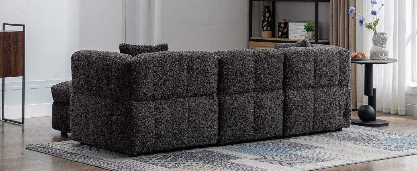 87.7" Sectional Sofa Cozy Teddy Fleece Fabric Sectional Sofa Couch With Two Usb Ports A Movable Storage Ottoman And Two Lumbar Pillows For Living Room, Gray Gray Foam Teddy 4 Seat