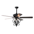 52 Inch 4 Lights Ceiling Fan With 5 Wood Blades, Two Color Fan Blade, Ac Motor, Remote Control, Reversible Airflow, 3 Speed, Adjustable Height, Traditional Ceiling Fan For Home Decorate Matte Black