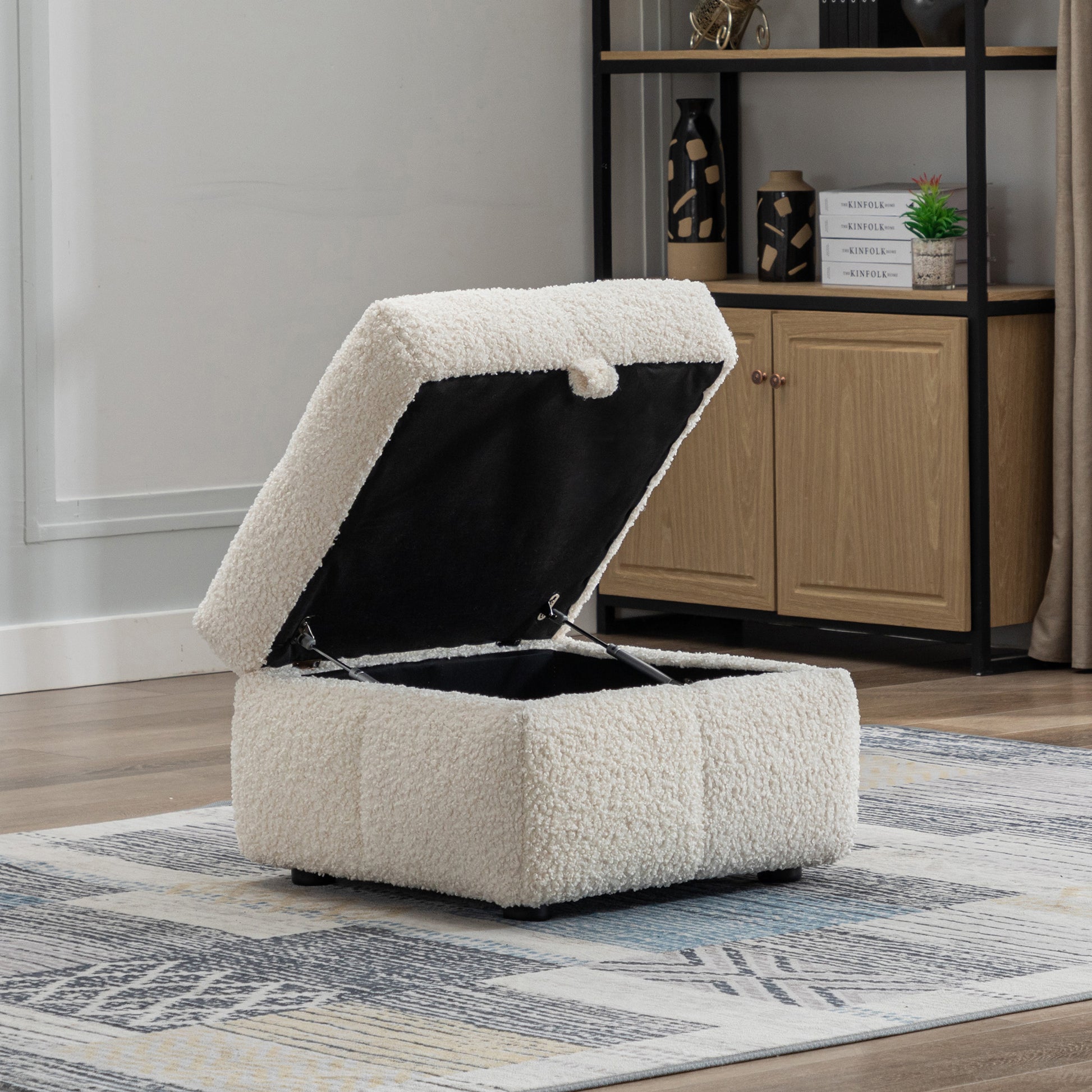 87.7" Sectional Sofa Cozy Teddy Fleece Fabric Sectional Sofa Couch With Two Usb Ports A Movable Storage Ottoman And Two Lumbar Pillows For Living Room, Creamy White Creamy White Foam Teddy