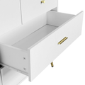 Seven Drawers Large Chest Of Drawer Cabinet With Golden Handle And Golden Legs White Color Matte White Particle Board