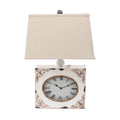 Clock Design Metal Table Lamp With Tapered Shade,White And Beige White Fabric Metal