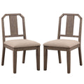 Yu 36 Inch Acacia Wood Dining Chair, Slat Back, Set Of 2, Weathered Brown Brown Wood Fabric