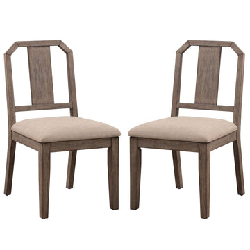 Yu 36 Inch Acacia Wood Dining Chair, Slat Back, Set Of 2, Weathered Brown Brown Wood Fabric