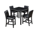 5 Piece Counter Height Table Set, Wooden Kitchen Table Set With Square Table And 4 Upholstered Chairs, Counter Height Dining Table With Crystal Decoration And Chair Set For Kitchen, Dining Room,Black Black Seats 4 Dining Room 4 Leg Square Dining Table