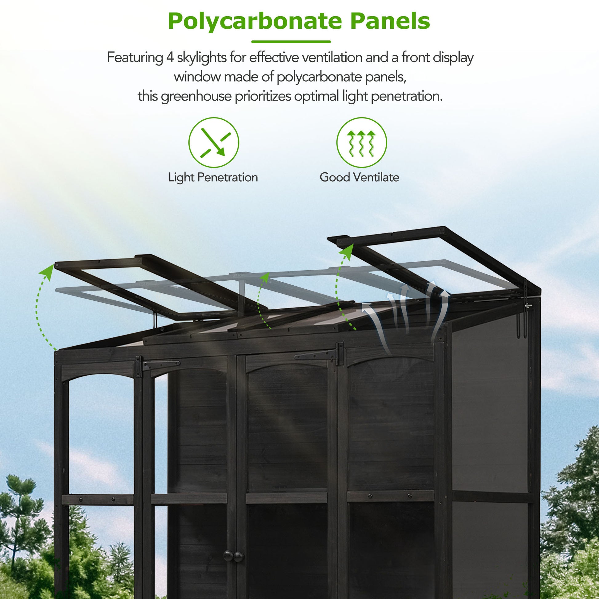 78 Inch Wooden Greenhouse Cold Frame With 4 Independent Skylights And 2 Folding Middle Shelves, Walk In Outdoor Greenhouse, Black Black Seats 2 Garden & Outdoor Casual Wood