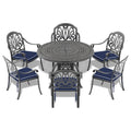 Cushions In Random Colors 7 Piece Set Of Cast Aluminum Patio Furniture With Cushions Yes Dining Set Black Seats 6 Rust Resistant Frame Water Resistant Cushion Garden & Outdoor Complete Patio Sets Aluminium