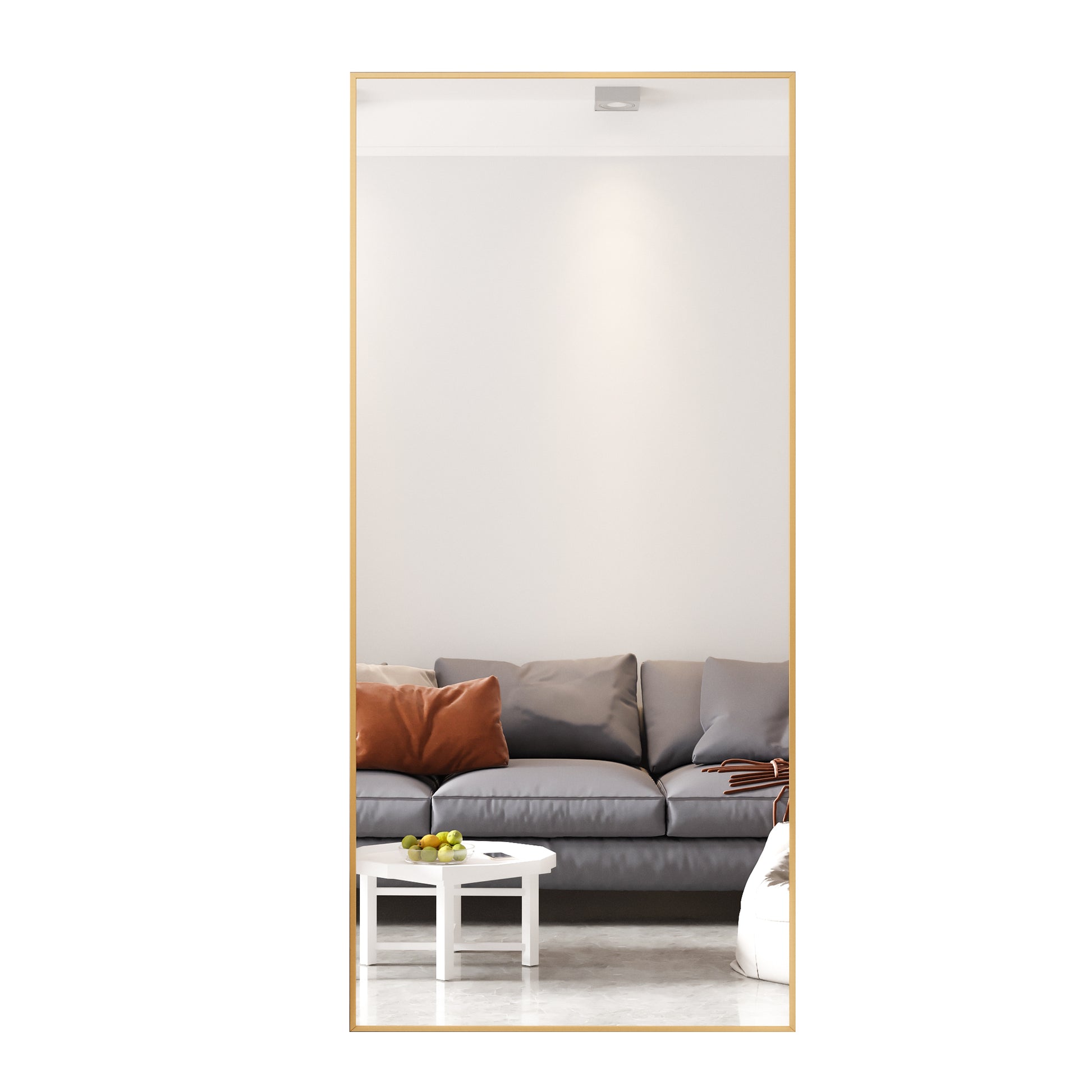 Tempered Mirror 71" X 32" Tall Full Length Mirror With Stand, Gold Wall Mounting Full Body Mirror, Metal Frame Full Length Mirror For Living Room, Bedroom Gold Glass