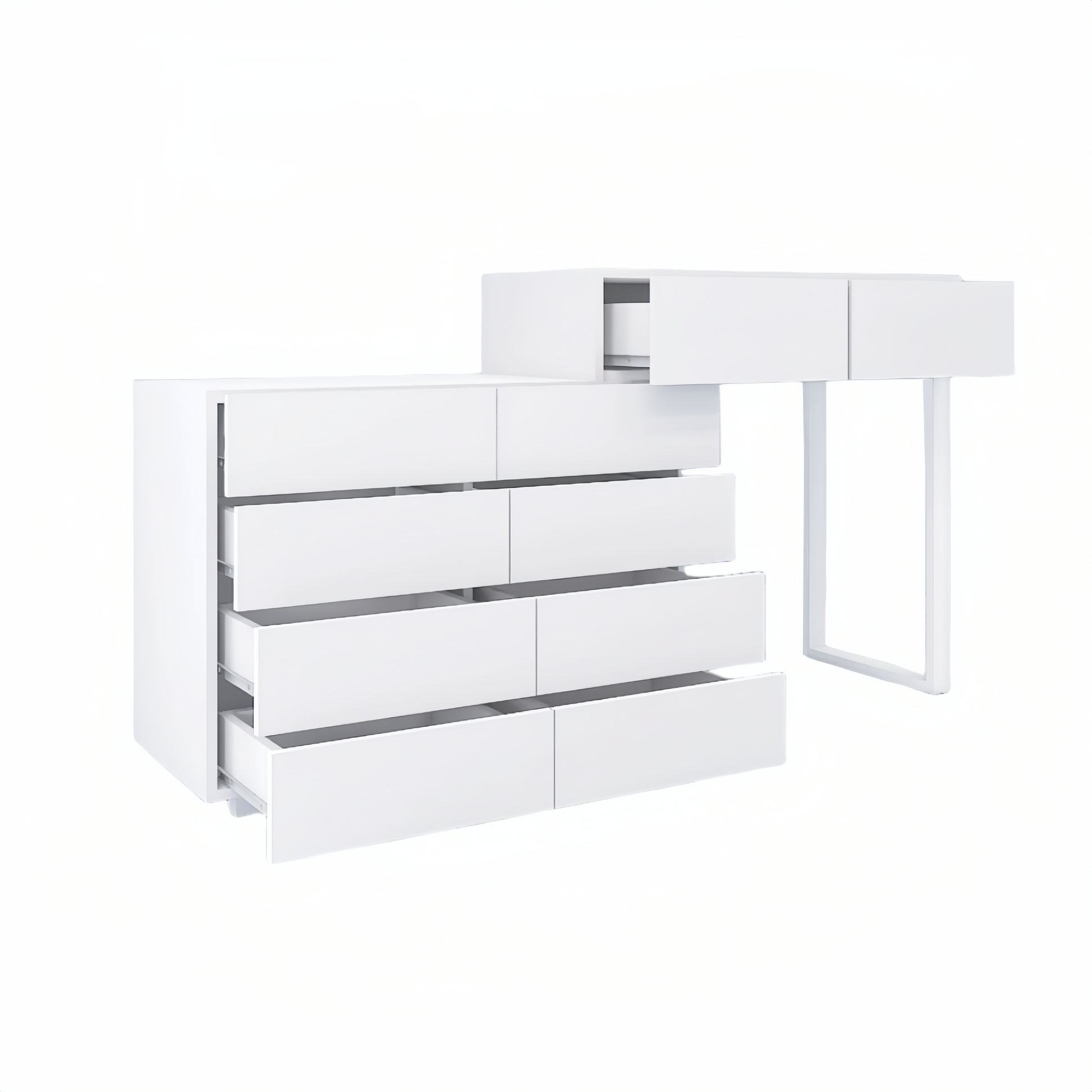 Extended Desktop 10 Drawers Chest Of Drawer Without Handle White Color Vanity White Bedroom Modern Engineered Wood