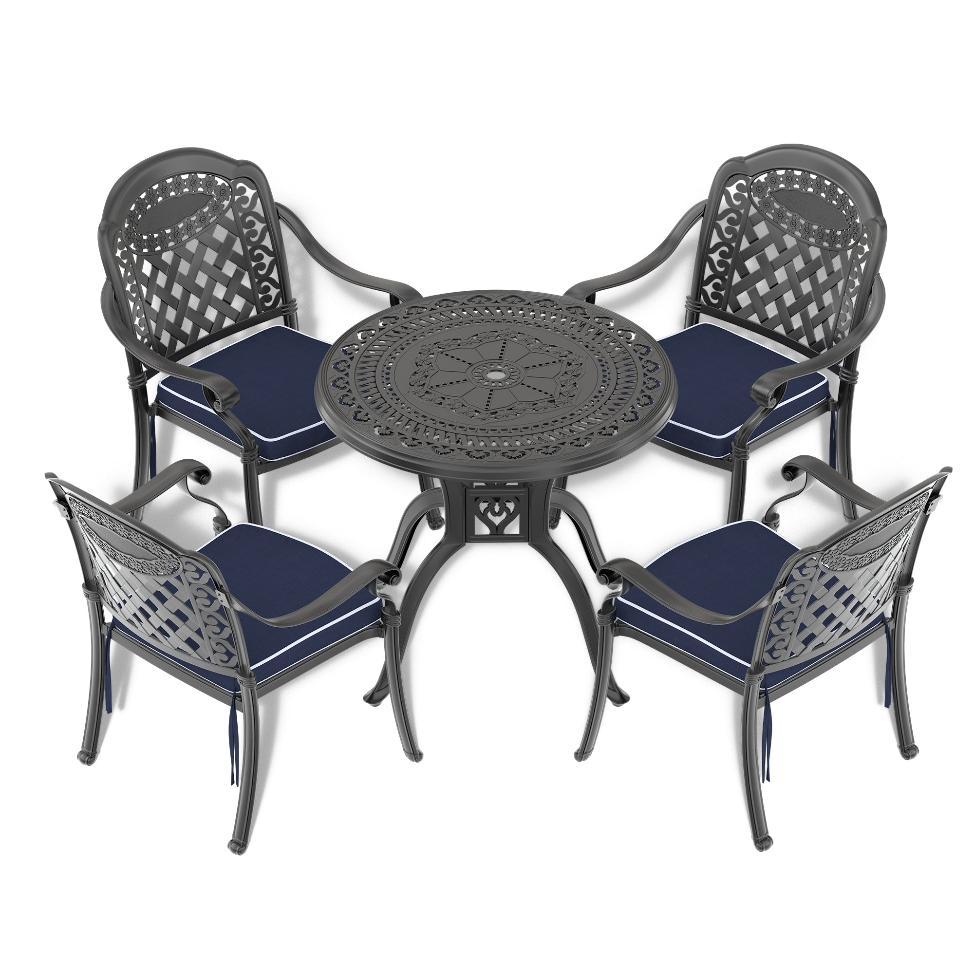 31.50 inch Cast Aluminum Patio Dining Table with Black yes-complete patio set-black-weather resistant