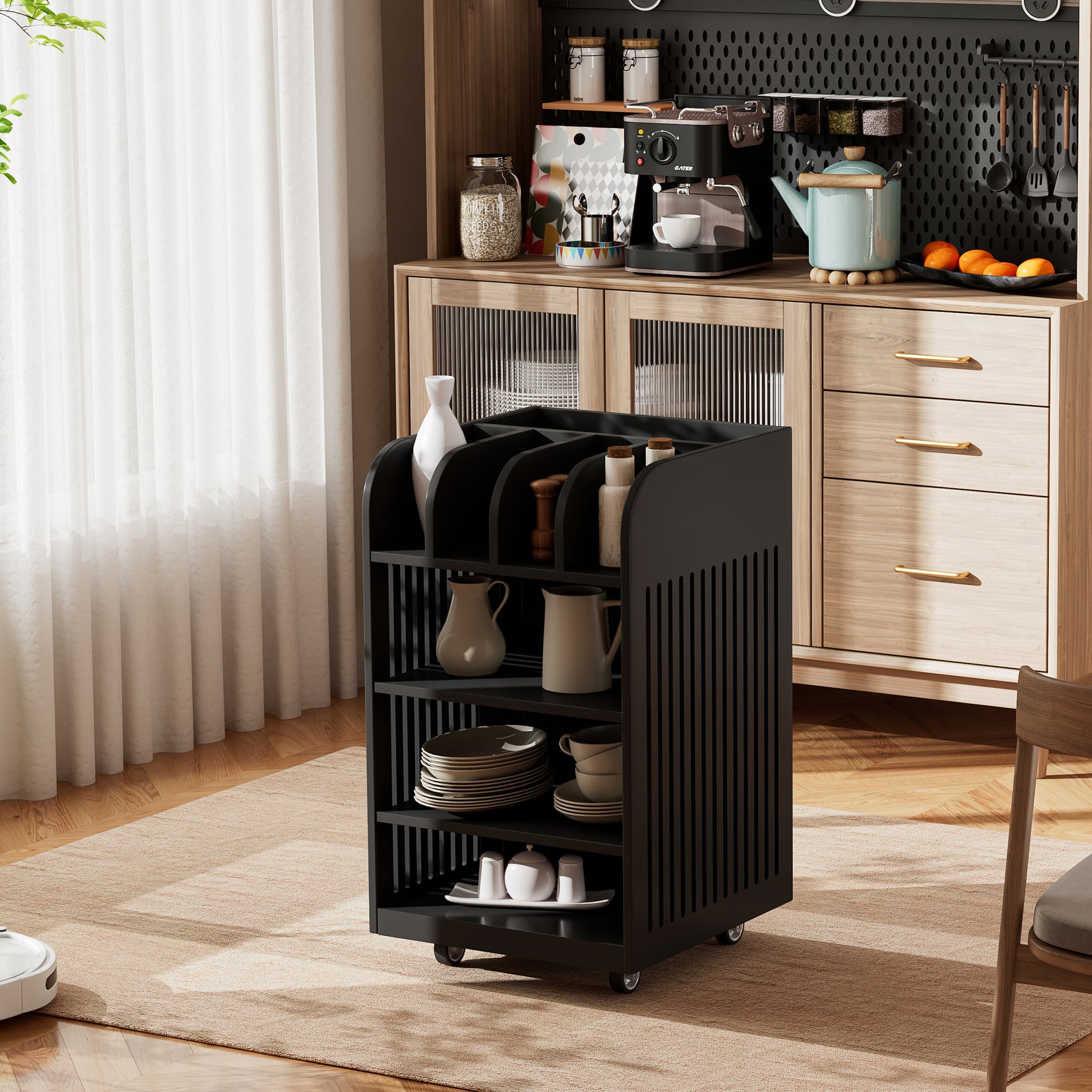 4 Tier Kitchen Island Cart with Spice Rack & Locking white-mdf