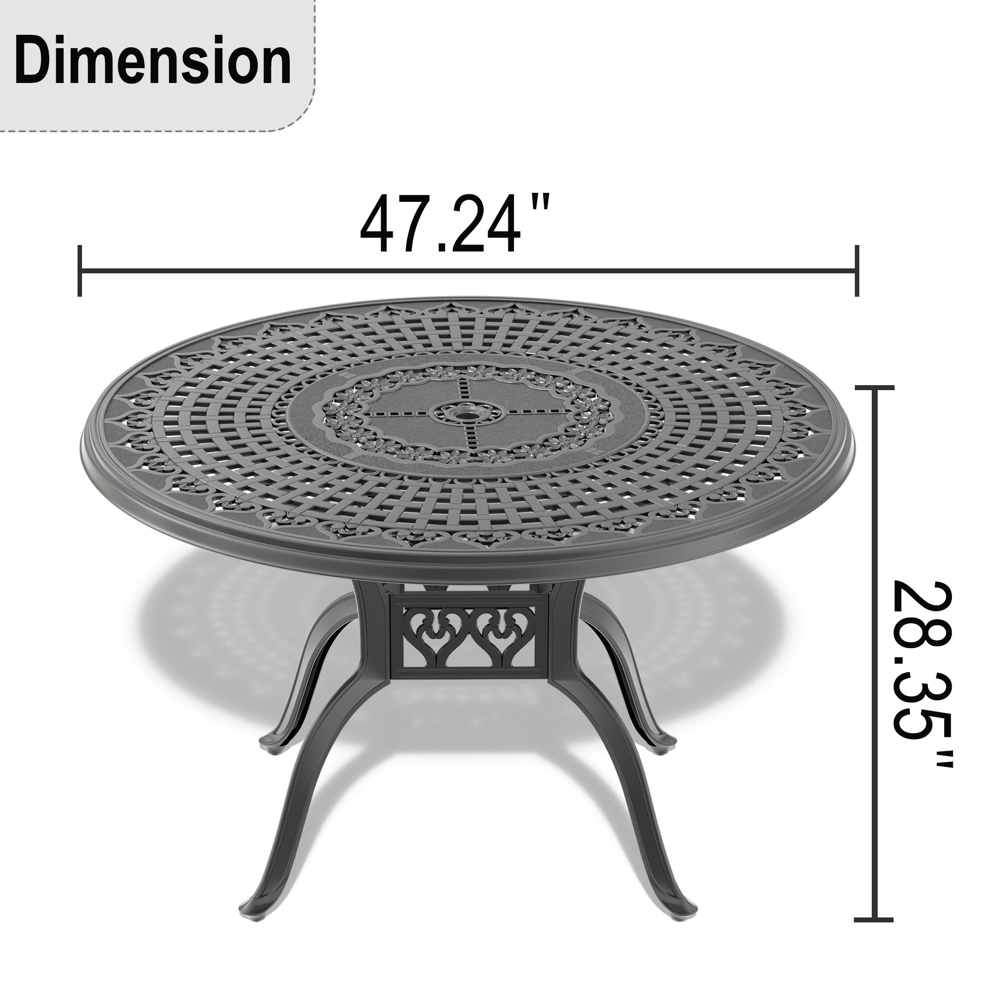 47.24 inch Cast Aluminum Patio Dining Table with Black complete patio set-black-weather resistant