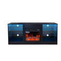 Fireplace Tv Stand With 18 Inch Electric Fireplace Heater,Modern Entertainment Center For Tvs Up To 62 Inch With Adjustable Glass Shelves And Storage Cabinets Black Black Mdf