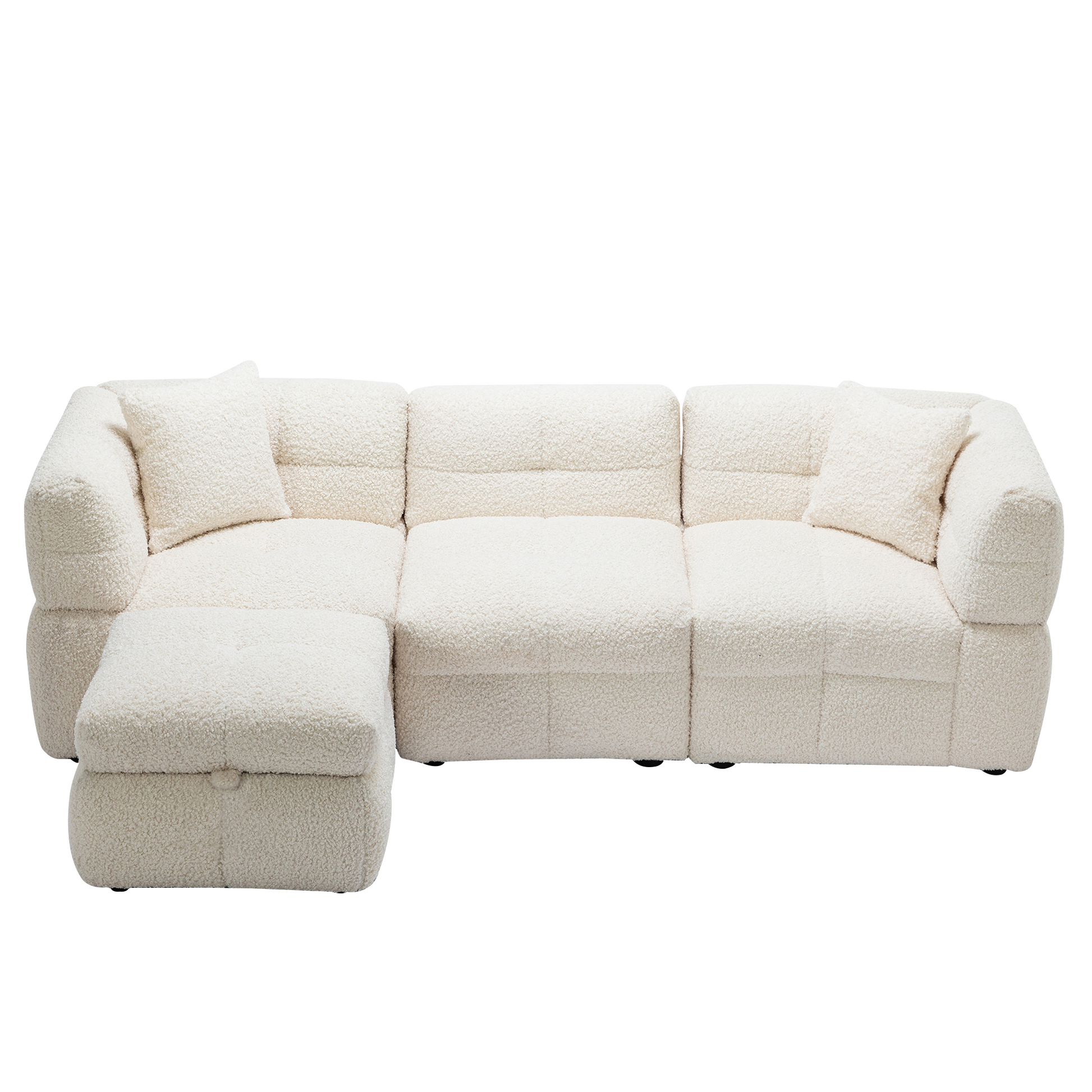 87.7" Sectional Sofa Cozy Teddy Fleece Fabric Sectional Sofa Couch With Two Usb Ports A Movable Storage Ottoman And Two Lumbar Pillows For Living Room, Creamy White Creamy White Foam Teddy
