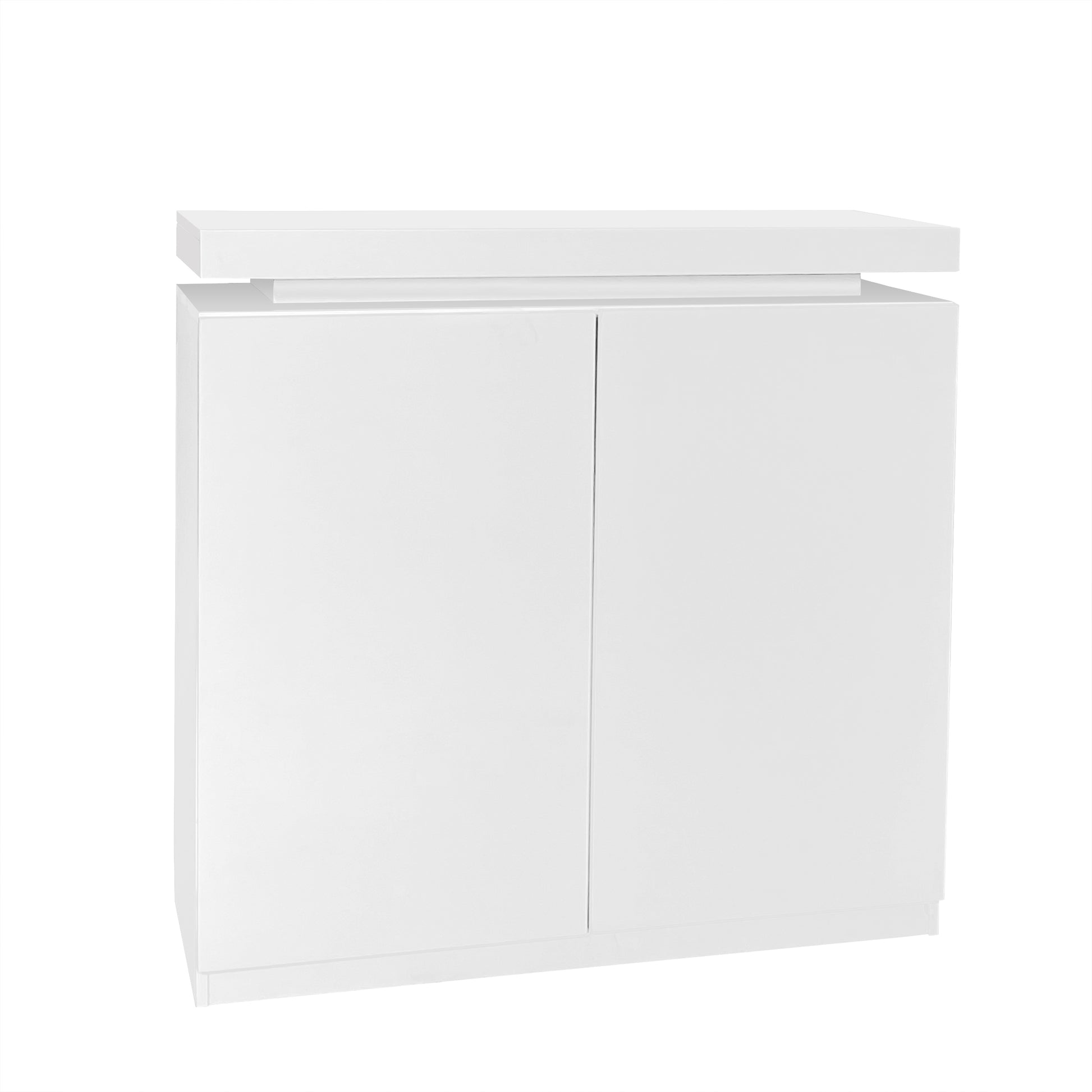 Large Spaces Shoe Cabinet High Glossy White Color With Led Light Have Moveable Shelves White Particle Board