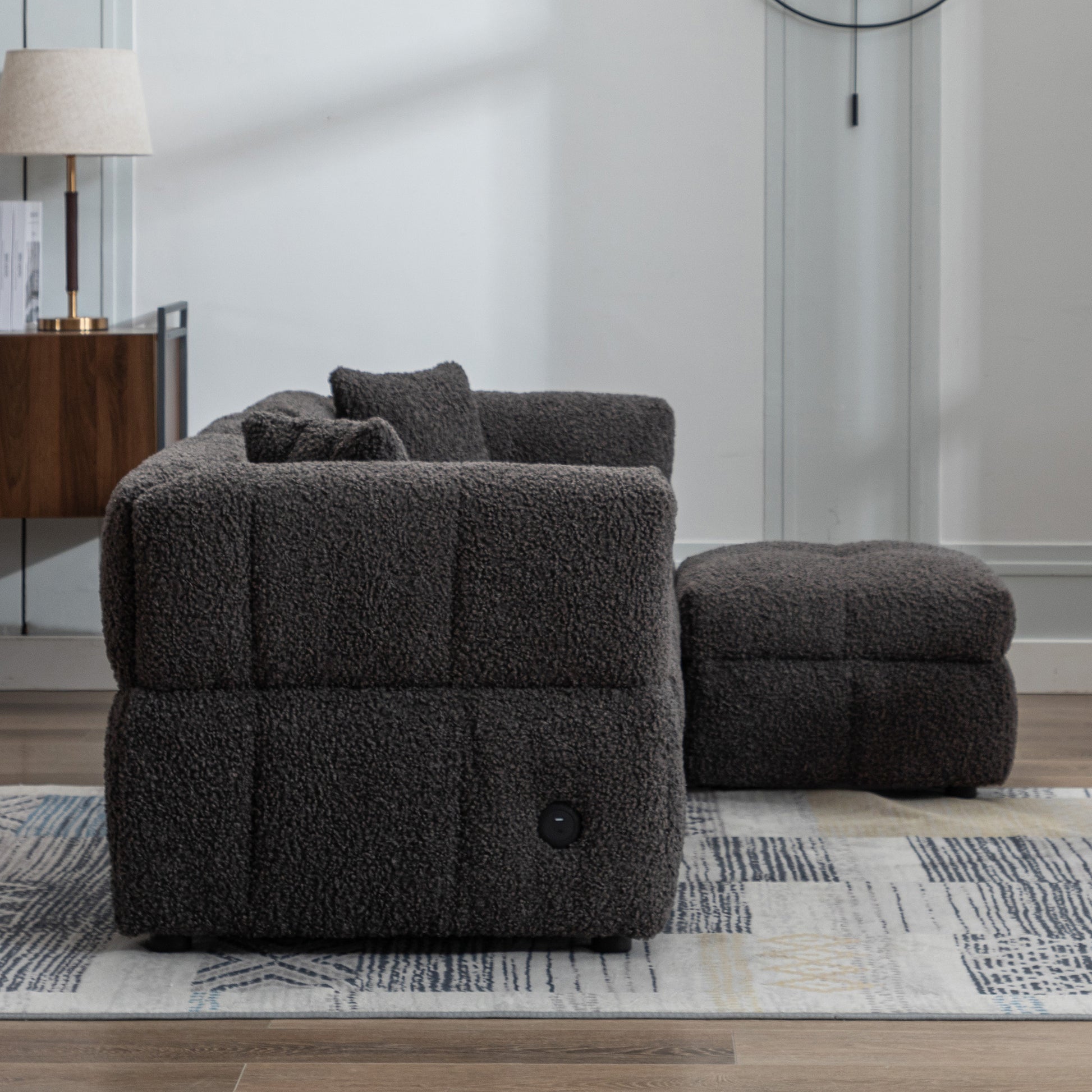 87.7" Sectional Sofa Cozy Teddy Fleece Fabric Sectional Sofa Couch With Two Usb Ports A Movable Storage Ottoman And Two Lumbar Pillows For Living Room, Gray Gray Foam Teddy 4 Seat