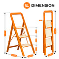 3 Step Ladder Folding Step Stool for Adults with Wide orange-aluminum