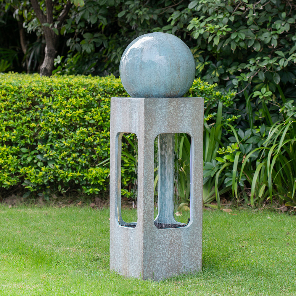 13x13x44" Tall Contemporary Sphere Outdoor Water antique blue-garden &
