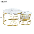 27.5'' & 17.7'' Nesting Coffee Table With Marble Grain Table Top, Golden Iron Frame Round Coffee Table, Set Of 2, For Living Room, Balcony, White White Gold Primary Living Space Mdf Iron