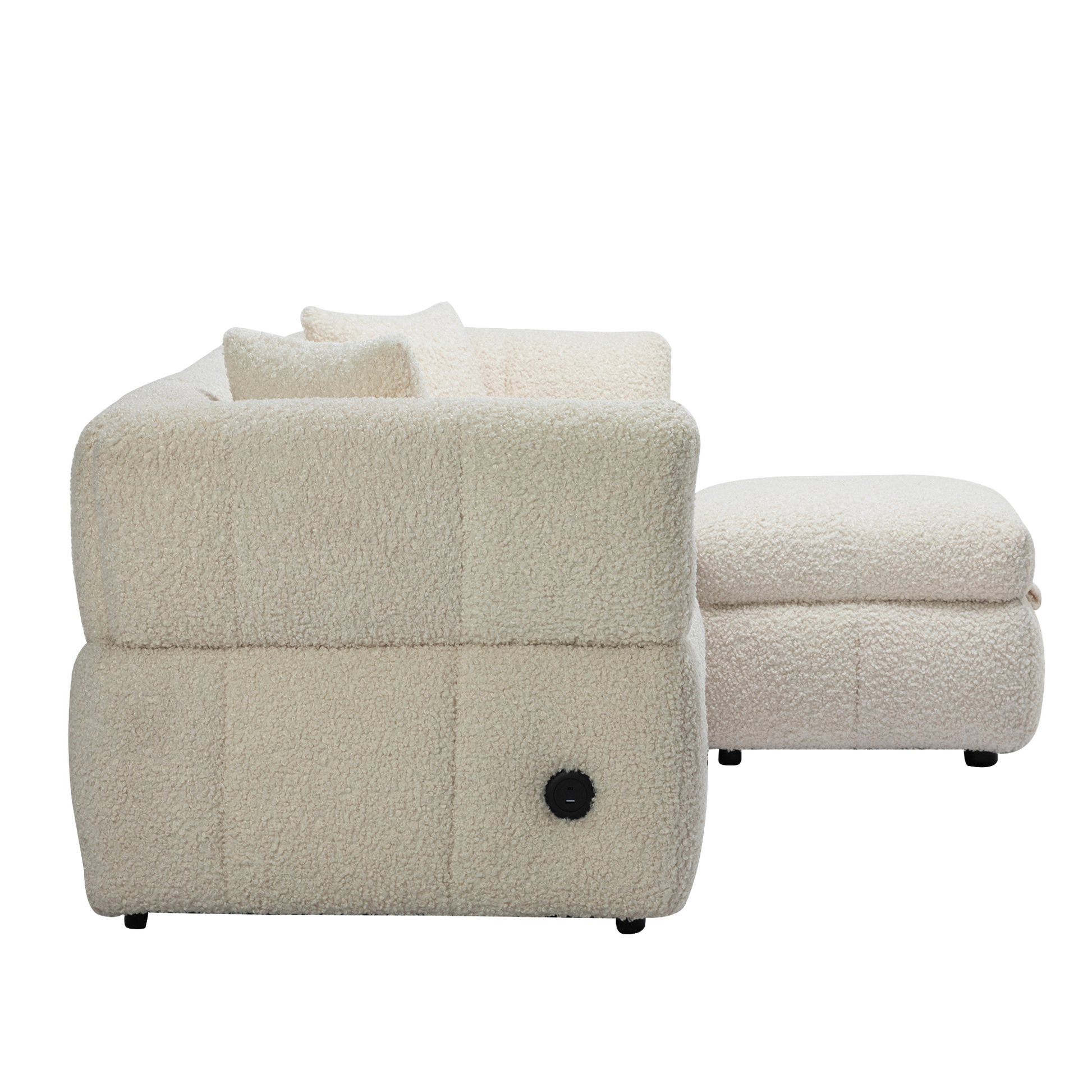 87.7" Sectional Sofa Cozy Teddy Fleece Fabric Sectional Sofa Couch With Two Usb Ports A Movable Storage Ottoman And Two Lumbar Pillows For Living Room, Creamy White Creamy White Foam Teddy