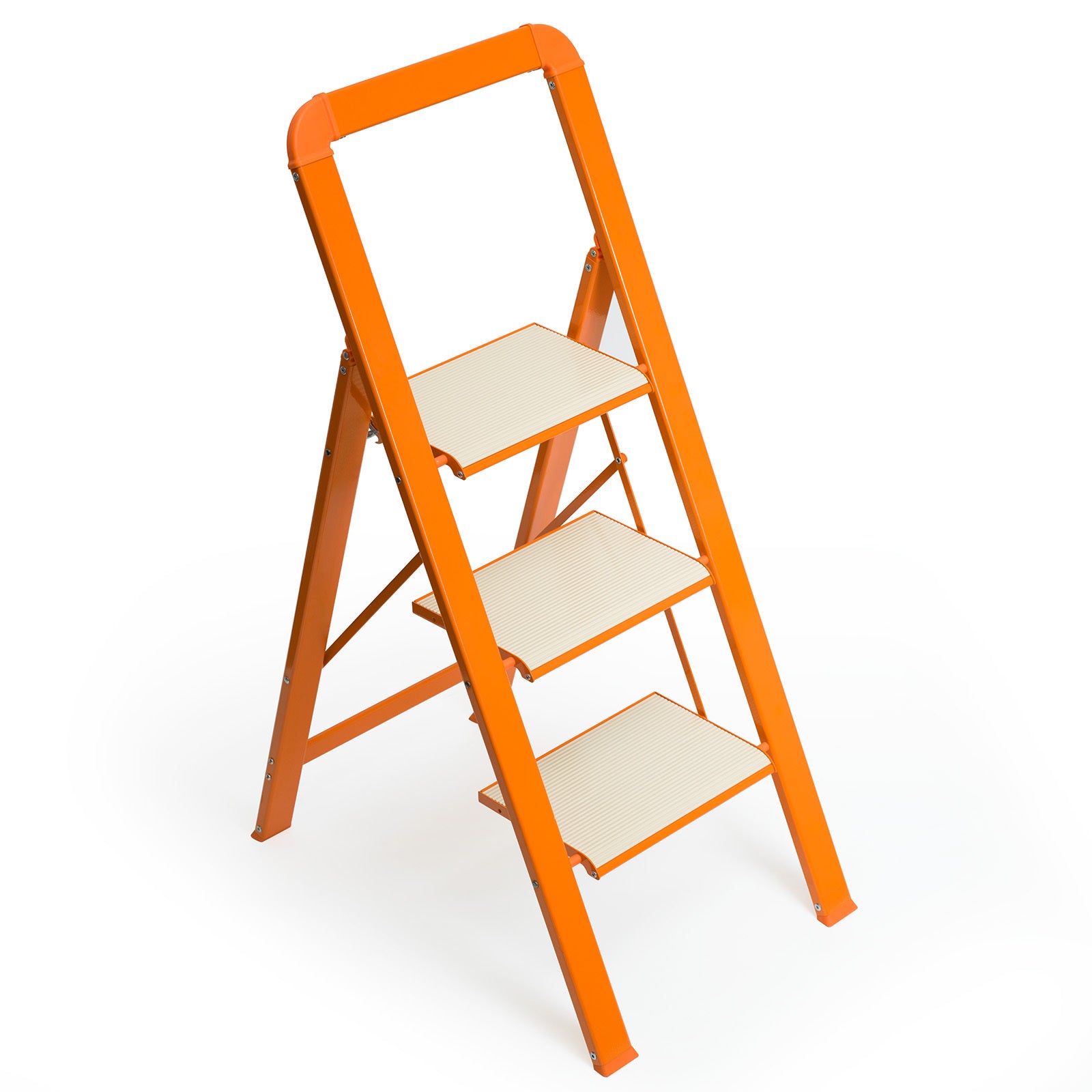 3 Step Ladder Folding Step Stool for Adults with Wide orange-aluminum