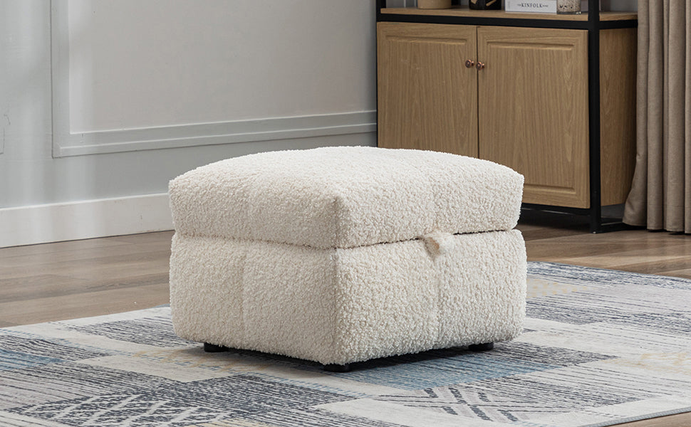 87.7" Sectional Sofa Cozy Teddy Fleece Fabric Sectional Sofa Couch With Two Usb Ports A Movable Storage Ottoman And Two Lumbar Pillows For Living Room, Creamy White Creamy White Foam Teddy